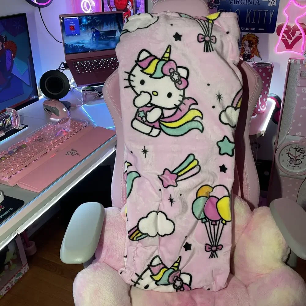 Hello Kitty Plush Throw Blanket Pink Unicorn Balloons Clouds Stars 2025 Sanrio